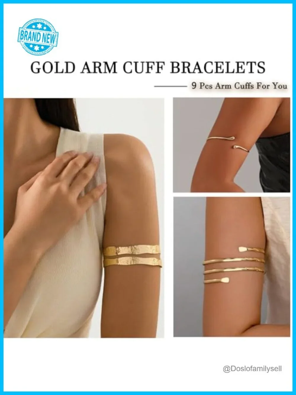 Boho Gold Arm Cuff Bracelet Set 9PCS Stackable Adjustable Upper Arm Bangle